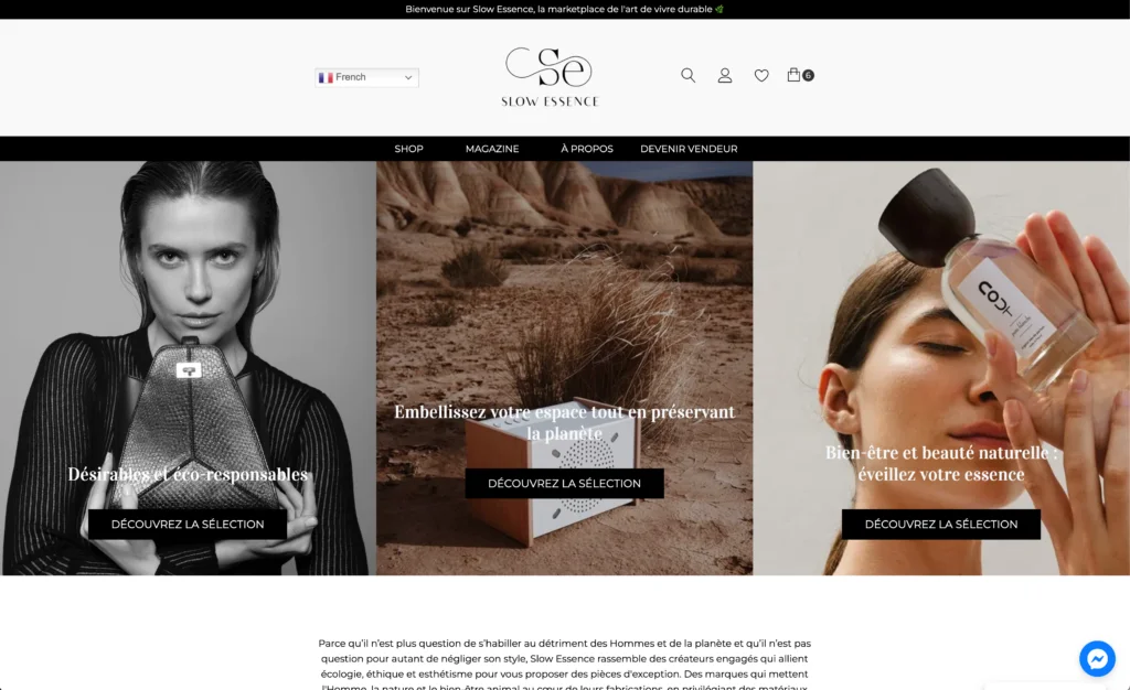page d'accueil de Slow Essence