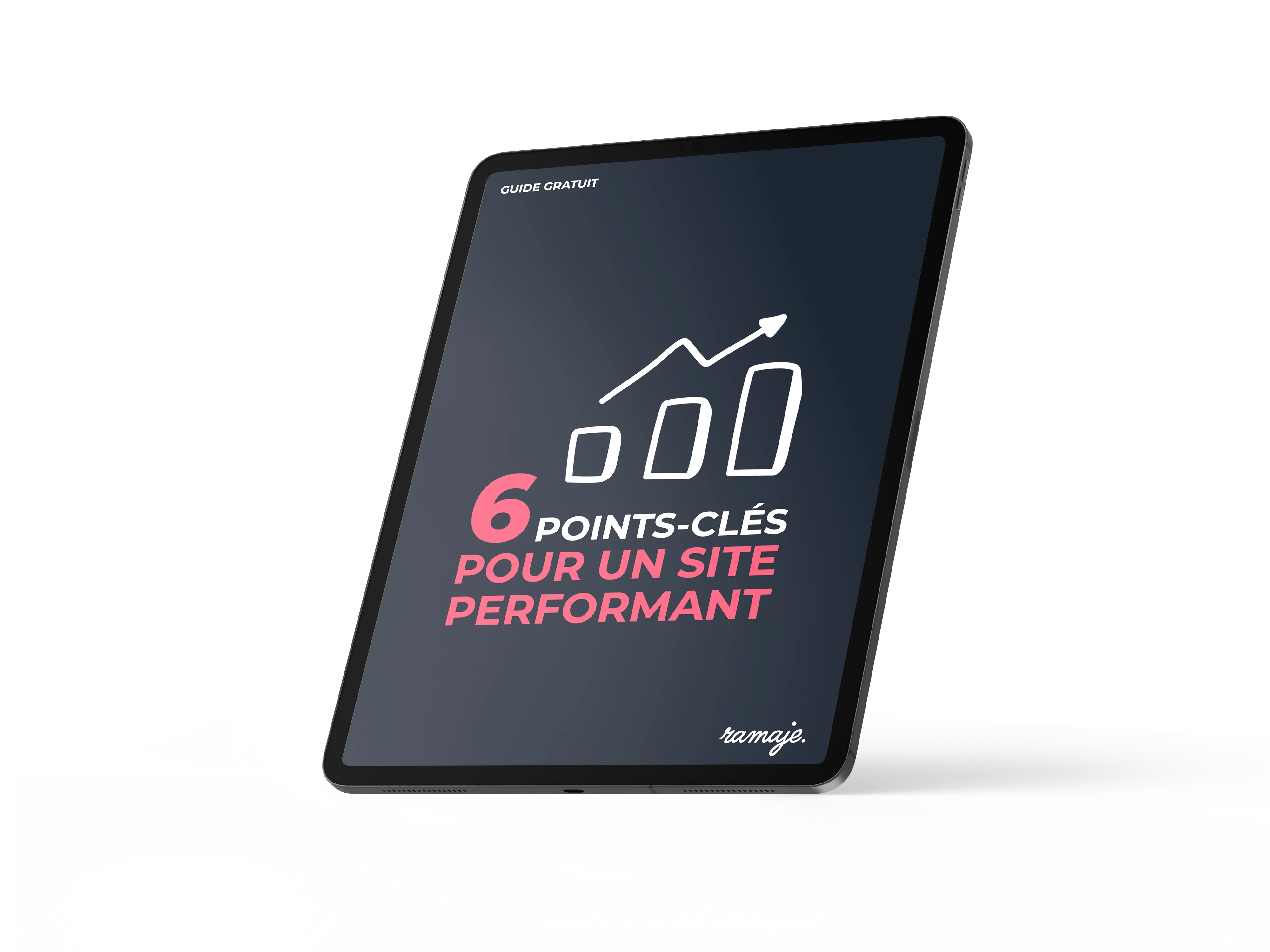 Un ipad affiche la couverture du guide